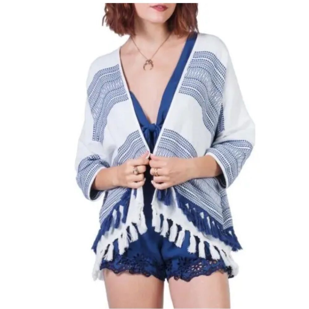 Anthropologie California Moon Rise Tasseled Open Boho Jacket S